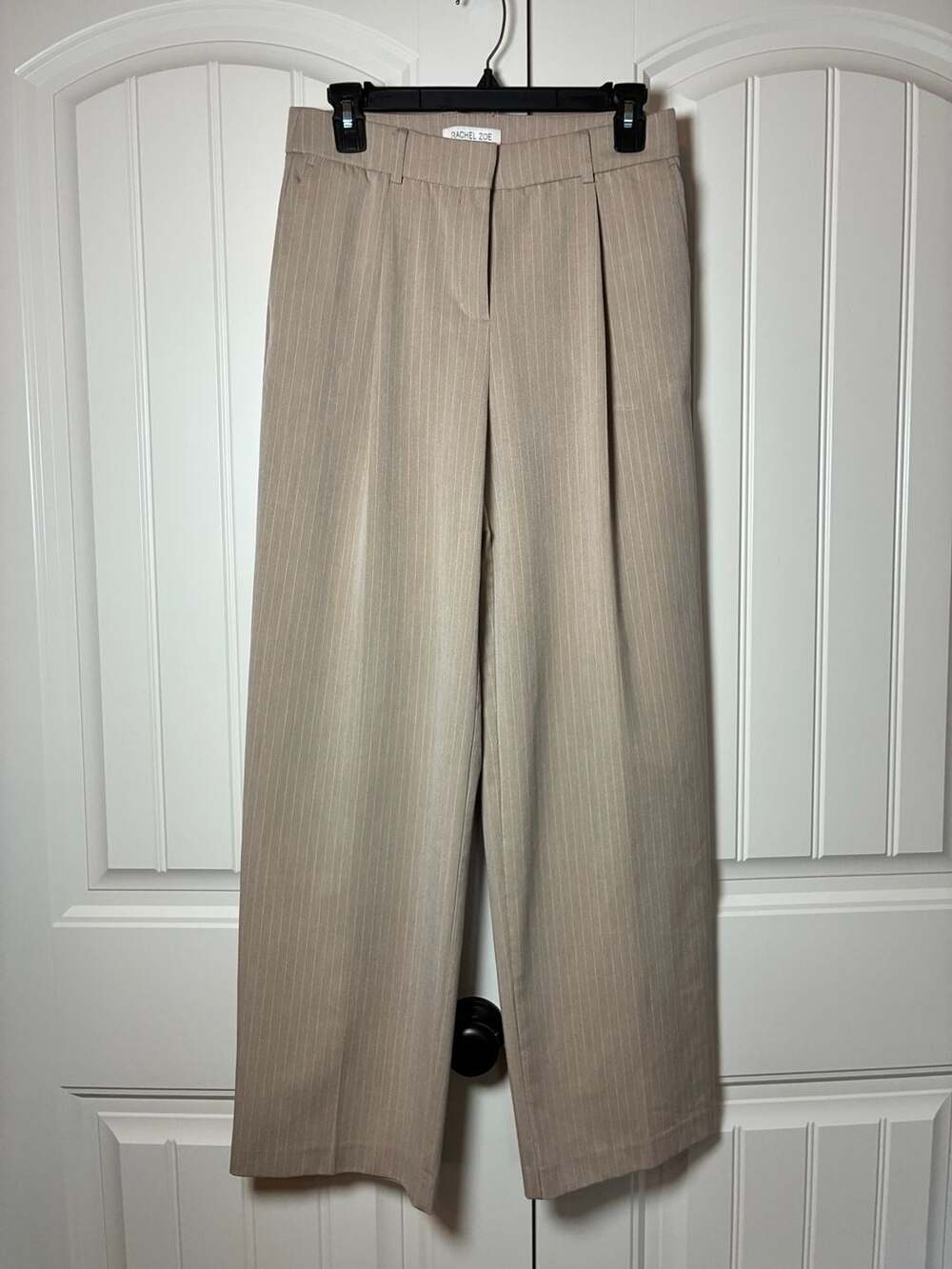 Rachel Zoe Beige Pinstripe Tailored Wide Leg Pants US 2